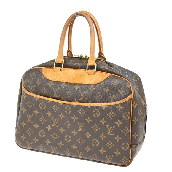 LOUIS VUITTON LV Logo Deauville Hand Bag Monogram Leather Brown M47270 38EF375 - Picture 1 of 16